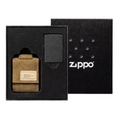 Zippo Tactical Brown Pouch And Black Crackle Windproof 49401-000002, Set Cadeau Briquet